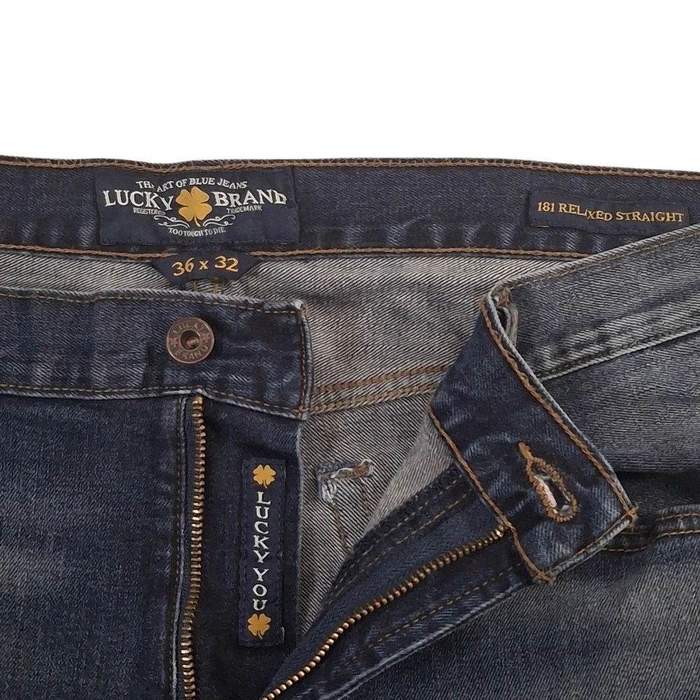 Lucky Brand 181 Relaxed Straight Mens Blue Jeans 36x32 Medium Wash Denim